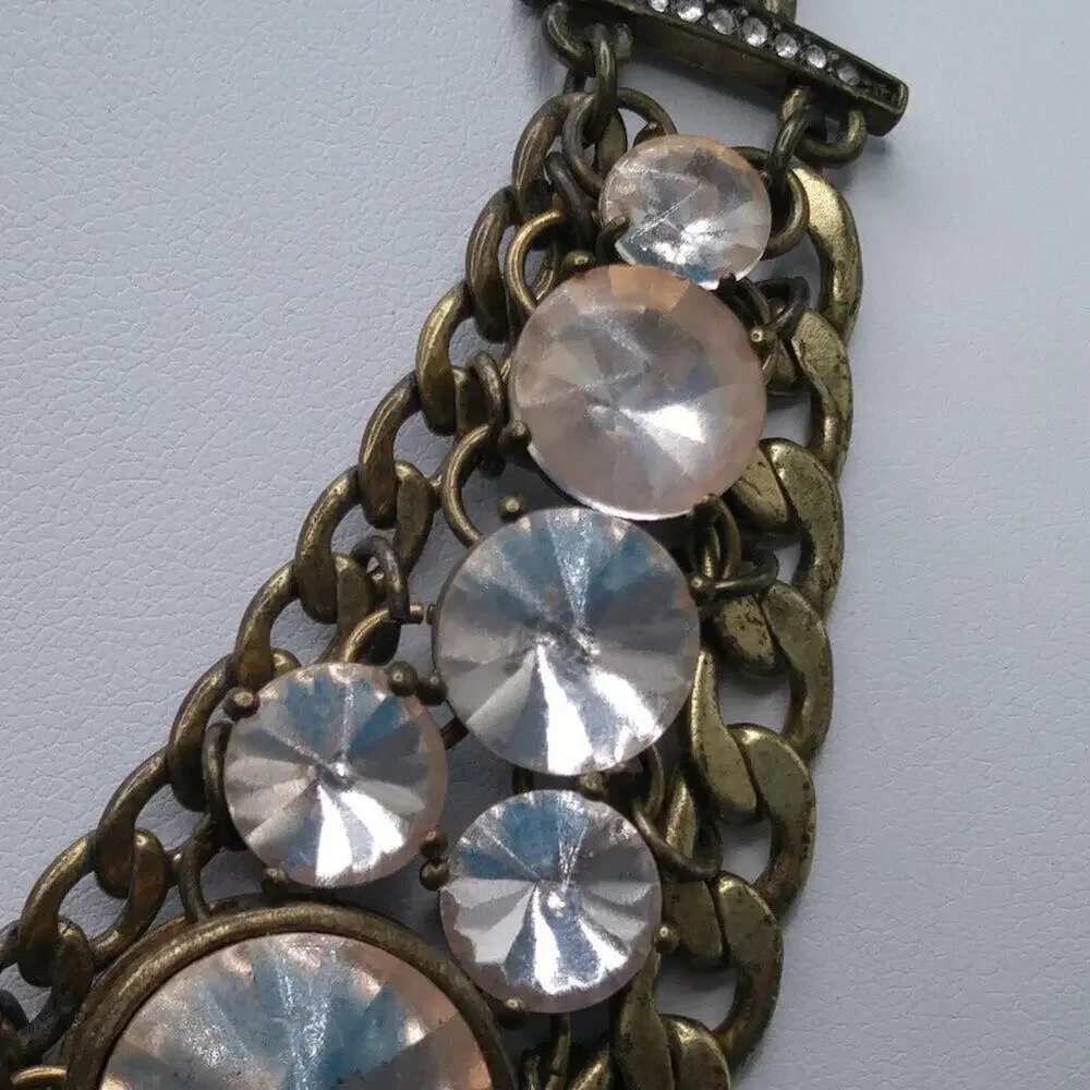 Fossil Distressed Rhinestone Necklace, Rivoli Clear Rhinestones, 18 Inches